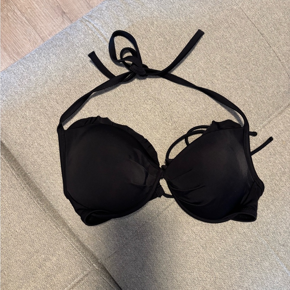 Victorias Secret Black Halter Bikini Top straps tie back size 36c